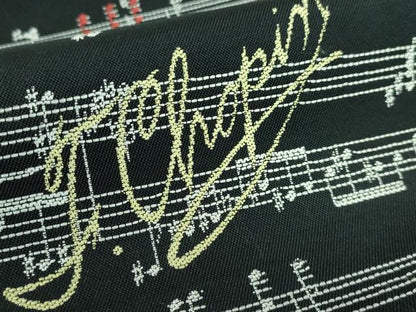 平和屋本店●極上 九寸名古屋帯 音符 楽譜 ショパン Chopin 黒地 逸品 DZAA5175kh5