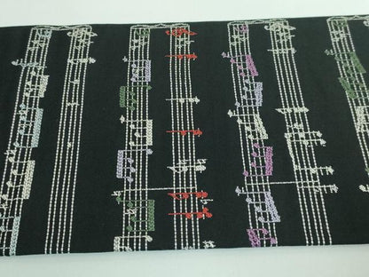 平和屋本店●極上 九寸名古屋帯 音符 楽譜 ショパン Chopin 黒地 逸品 DZAA5175kh5