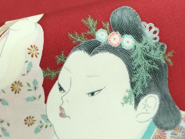 平和屋本店●極上 加賀友禅の巨匠 初代 由水十久 塩瀬 九寸名古屋帯 鼓 童子 風呂敷付き 逸品 DZAA5172kh5