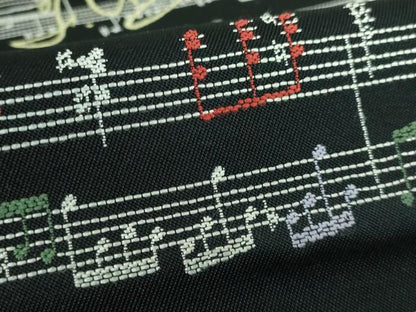 平和屋本店●極上 九寸名古屋帯 音符 楽譜 ショパン Chopin 黒地 逸品 DZAA5175kh5