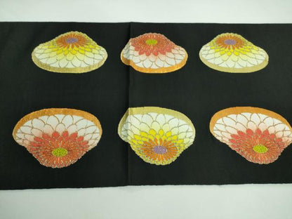 平和屋本店●最高級 龍村平蔵製 本袋帯 追粉菊錦 黒地 金糸 金糸 逸品 DZAA5193kh5