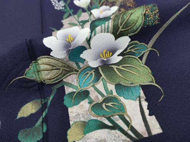 未使用品 訪問着 正絹 着物 暈し染め 風景草花文 友禅 身丈158cm 平和屋着物□訪問着 短冊草花文 暈し染め 金彩 正絹 逸品 未