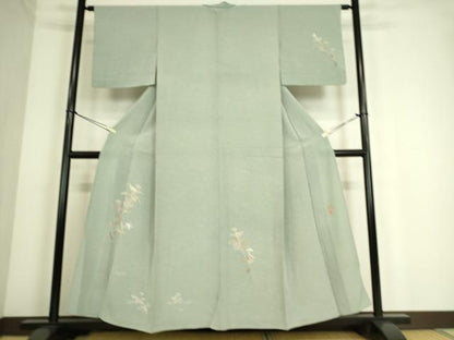 平和屋着物▽京加賀友禅　百貫達雄　訪問着　単衣　枝花文　正絹　逸品　DAAQ4439az