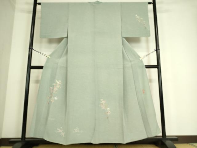 平和屋着物▽京加賀友禅　百貫達雄　訪問着　単衣　枝花文　正絹　逸品　DAAQ4439az