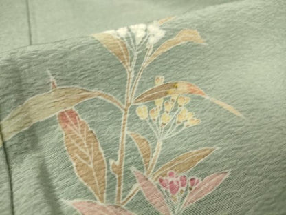 平和屋着物▽京加賀友禅　百貫達雄　訪問着　単衣　枝花文　正絹　逸品　DAAQ4439az