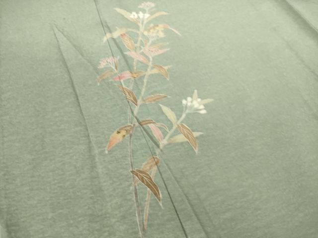 平和屋着物▽京加賀友禅　百貫達雄　訪問着　単衣　枝花文　正絹　逸品　DAAQ4439az