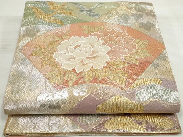 平和屋着物◎六通柄袋帯 地紙飛鶴花松文 金銀糸 正絹 逸品 DAAP2381qa