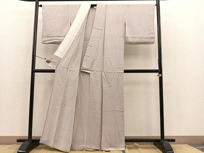平和屋着物▽上質な色無地 単衣 七宝地紋 枯野色 正絹 逸品 BAAS7893yc