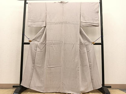 平和屋着物▽上質な色無地 単衣 七宝地紋 枯野色 正絹 逸品 BAAS7893yc