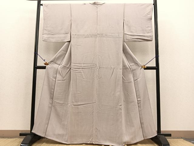 平和屋着物▽上質な色無地 単衣 七宝地紋 枯野色 正絹 逸品 BAAS7893yc