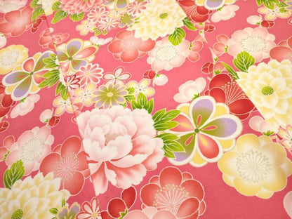 平和屋着物∵女の子　十三参り　子供　祝着・襦袢(半衿刺繍)セット　舞花文　金彩　洗える着物　DAAR1360jm