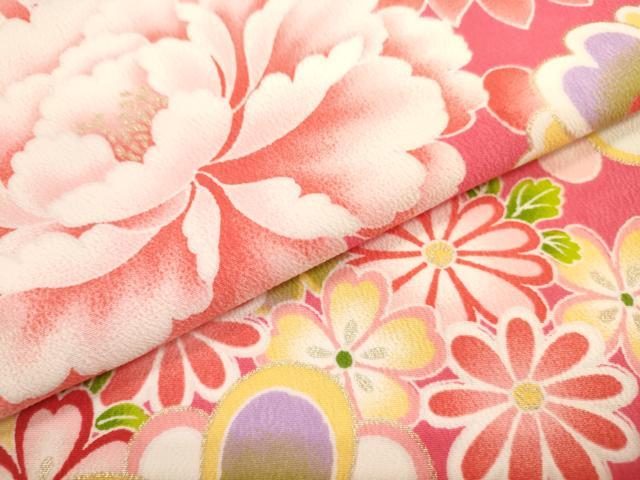 平和屋着物∵女の子　十三参り　子供　祝着・襦袢(半衿刺繍)セット　舞花文　金彩　洗える着物　DAAR1360jm