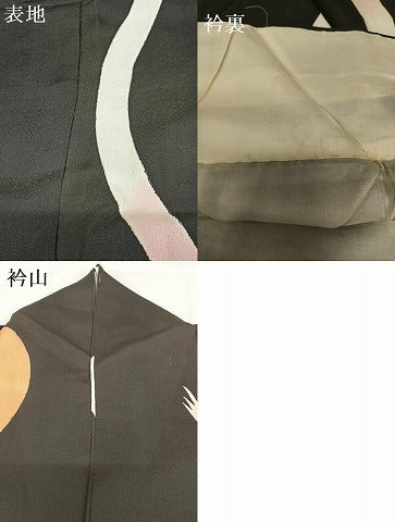 平和屋着物●アンティーク 大正ロマン 小振袖 二尺袖 花蝶丸文 黒地 正絹 逸品 AAAT0533zg