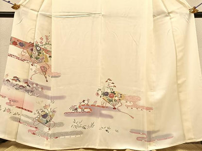 平和屋着物▽訪問着 単衣 扇面花文 暈し染め 金銀彩 正絹 逸品 BAAS8309hv