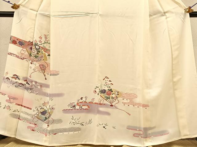 平和屋着物▽訪問着 単衣 扇面花文 暈し染め 金銀彩 正絹 逸品 BAAS8309hv