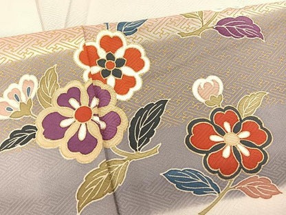 平和屋着物▽訪問着 単衣 横段花文 暈し染め 金彩 正絹 逸品 BAAS8308hv