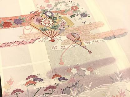 平和屋着物▽訪問着 単衣 扇面花文 暈し染め 金銀彩 正絹 逸品 BAAS8309hv