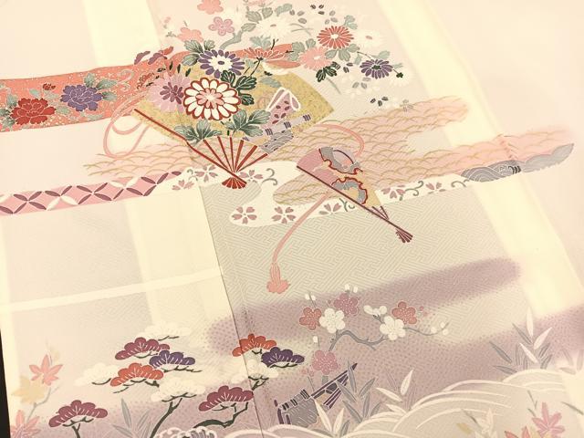 平和屋着物▽訪問着 単衣 扇面花文 暈し染め 金銀彩 正絹 逸品 BAAS8309hv