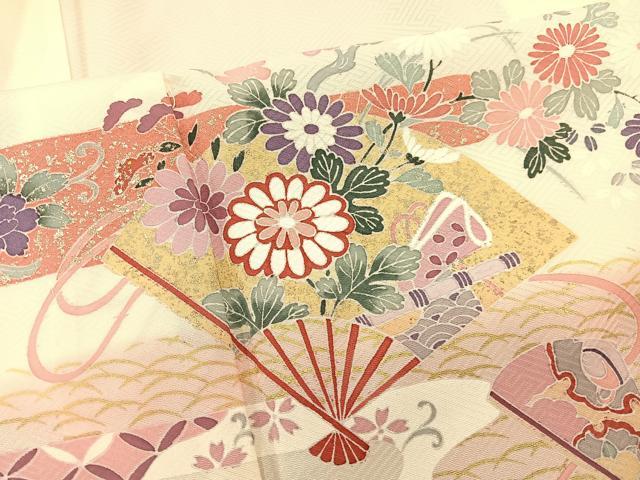 平和屋着物▽訪問着 単衣 扇面花文 暈し染め 金銀彩 正絹 逸品 BAAS8309hv