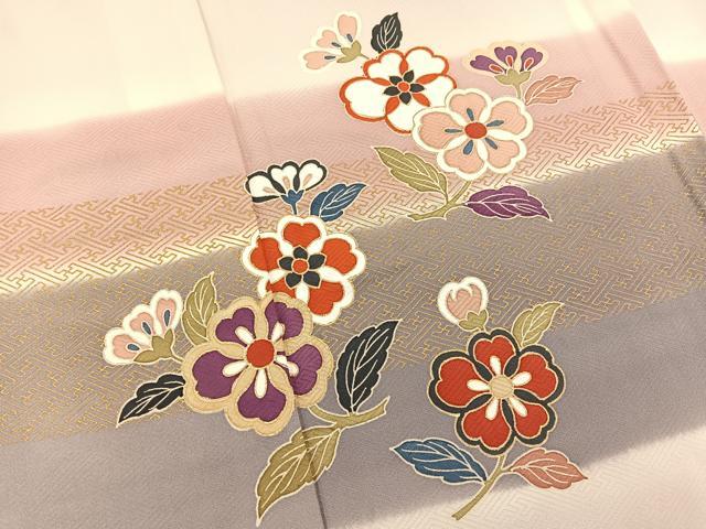 平和屋着物▽訪問着 単衣 横段花文 暈し染め 金彩 正絹 逸品 BAAS8308hv