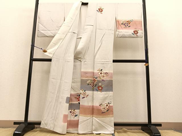 平和屋着物▽訪問着 単衣 横段花文 暈し染め 金彩 正絹 逸品 BAAS8308hv
