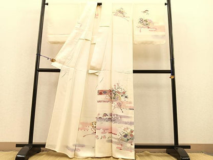 平和屋着物▽訪問着 単衣 扇面花文 暈し染め 金銀彩 正絹 逸品 BAAS8309hv