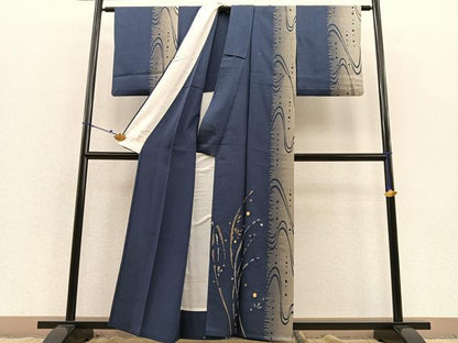 平和屋着物▽訪問着 単衣 駒刺繍 流水花文 暈し染め 金銀彩 正絹 逸品 BAAS8321hv