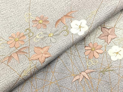 平和屋着物▽訪問着 単衣 刺繍 吹き寄せ花唐草文 暈し染め 金彩 正絹 逸品 BAAS8319hv