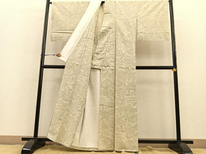 平和屋着物▽上質な紬 単衣 80亀甲 風景文 正絹 逸品 BAAS8328hv