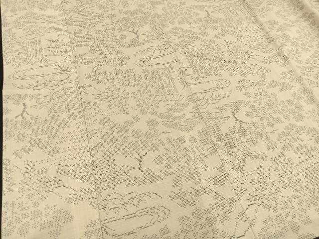 平和屋着物▽上質な紬 単衣 80亀甲 風景文 正絹 逸品 BAAS8328hv