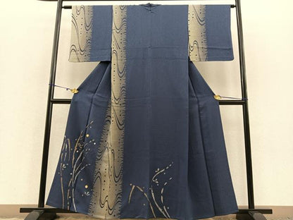 平和屋着物▽訪問着 単衣 駒刺繍 流水花文 暈し染め 金銀彩 正絹 逸品 BAAS8321hv