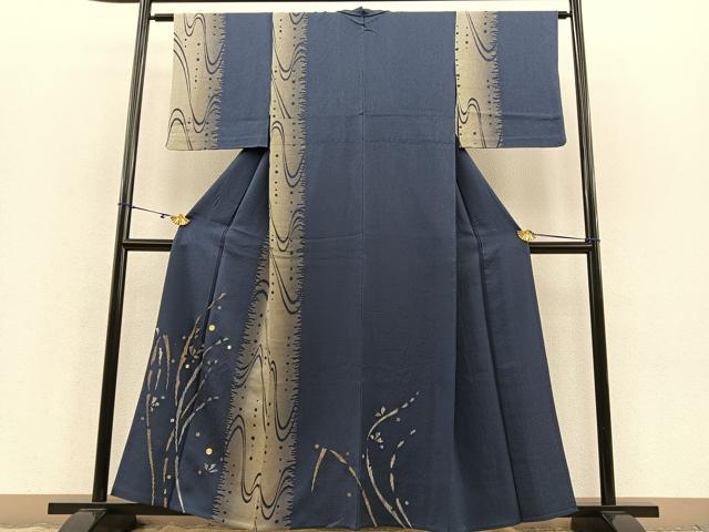 平和屋着物▽訪問着 単衣 駒刺繍 流水花文 暈し染め 金銀彩 正絹 逸品 BAAS8321hv