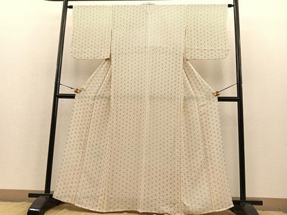 平和屋着物▽上質な小紋 単衣 麻の葉文様 鬼しぼ縮緬 正絹 逸品 BAAS8342hv