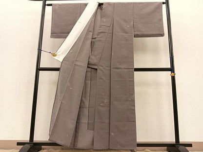 平和屋着物▽上質なお召　単衣　刺繍　舞葉文　正絹　逸品　BAAS8345hv