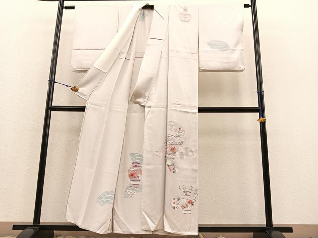 平和屋着物▽訪問着 単衣 陶器花文 正絹 逸品 BAAS8344hv