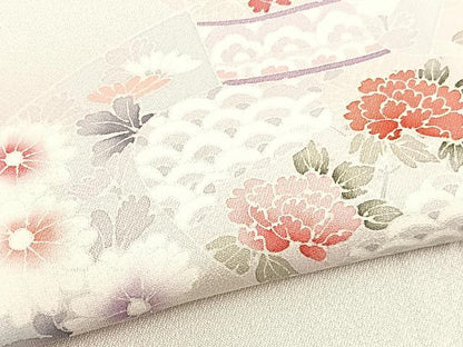 平和屋着物▽訪問着 単衣 陶器花文 正絹 逸品 BAAS8344hv