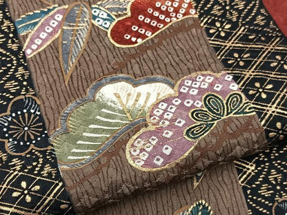 平和屋着物▽上質な小紋 単衣 松竹梅間道 ふくれ織り 金彩 正絹 逸品 BAAS8340hv