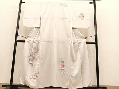 平和屋着物▽訪問着 単衣 陶器花文 正絹 逸品 BAAS8344hv