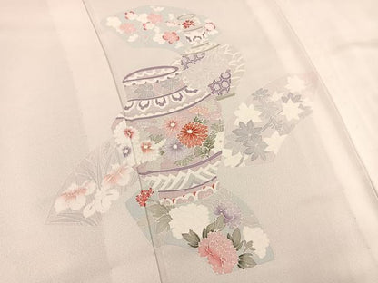平和屋着物▽訪問着 単衣 陶器花文 正絹 逸品 BAAS8344hv