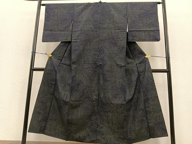 平和屋着物▽上質な紬 単衣 草葉文 正絹 逸品 BAAS8353hv