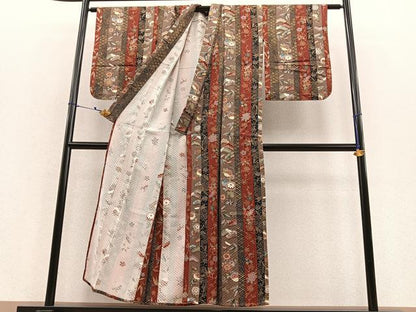平和屋着物▽上質な小紋 単衣 松竹梅間道 ふくれ織り 金彩 正絹 逸品 BAAS8340hv