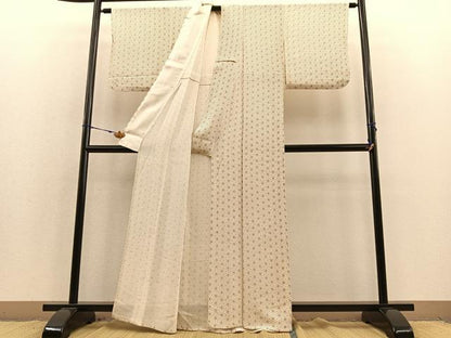 平和屋着物▽上質な小紋 単衣 麻の葉文様 鬼しぼ縮緬 正絹 逸品 BAAS8342hv