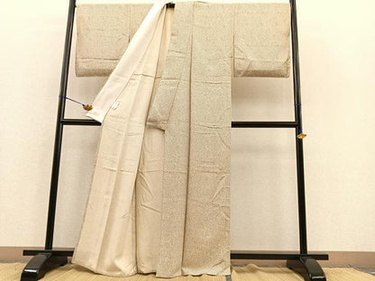 平和屋着物▽上質なお召　単衣　飾花文　正絹　逸品　BAAS8349hv