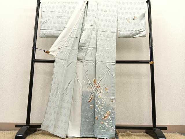 平和屋着物▽訪問着 単衣 松竹梅 短冊花文 暈し染め まるやま扱い 正絹 逸品 BAAS8372hv