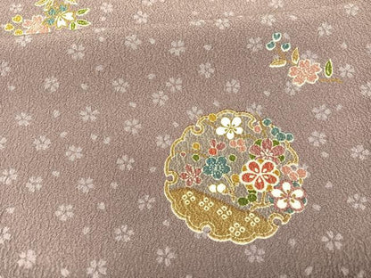 平和屋着物▽小紋 単衣 雪輪花文 ふくれ織り 洗える着物 BAAS8363hv