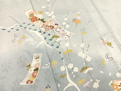 平和屋着物▽訪問着 単衣 松竹梅 短冊花文 暈し染め まるやま扱い 正絹 逸品 BAAS8372hv