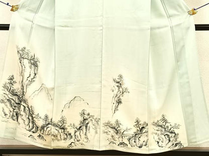 平和屋着物▽訪問着 単衣 手描き 風景文 暈し染め 正絹 逸品 BAAS8373hv