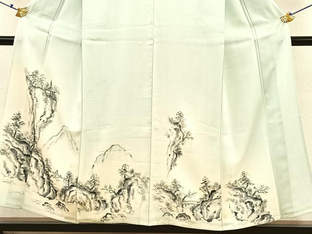 平和屋着物▽訪問着 単衣 手描き 風景文 暈し染め 正絹 逸品 BAAS8373hv