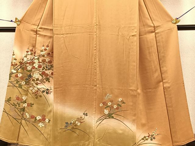 平和屋着物▽訪問着 単衣 花蝶文 暈し染め 金彩 正絹 逸品 BAAS8360hv