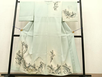 平和屋着物▽訪問着 単衣 手描き 風景文 暈し染め 正絹 逸品 BAAS8373hv